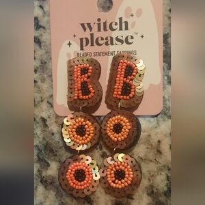 Orange Beaded Statement Halloween Earrings Boo
